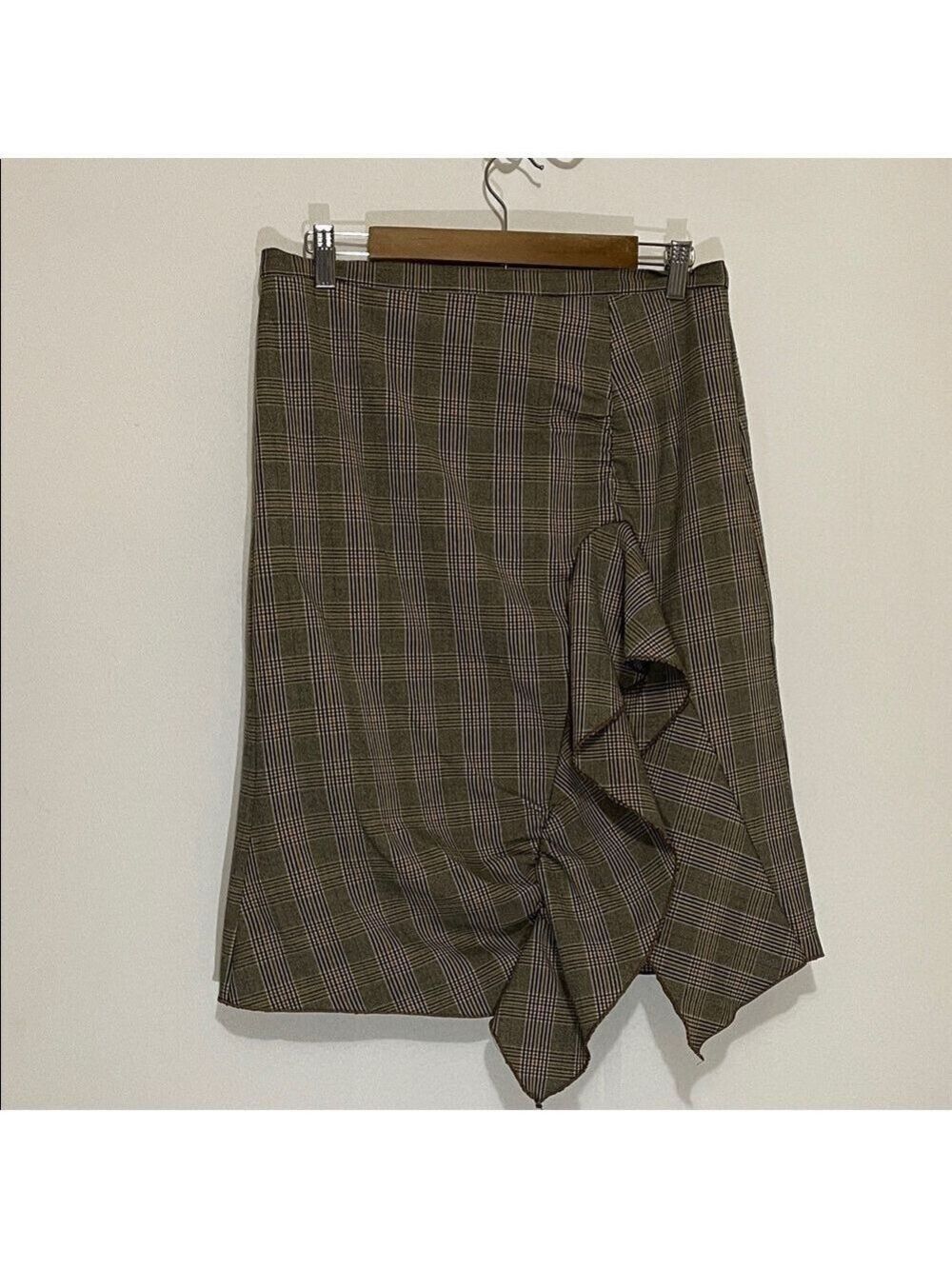 Stiletto Plaid Brown Vintage Ruffle Women's Skirt Sz 10